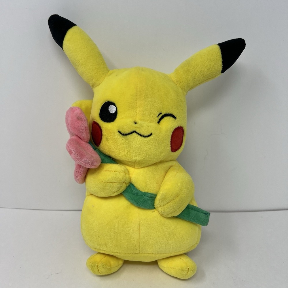 WCT Pikachu Pokemon Small Yellow Pink‎ Flower Stuffed Animal Plush Toy